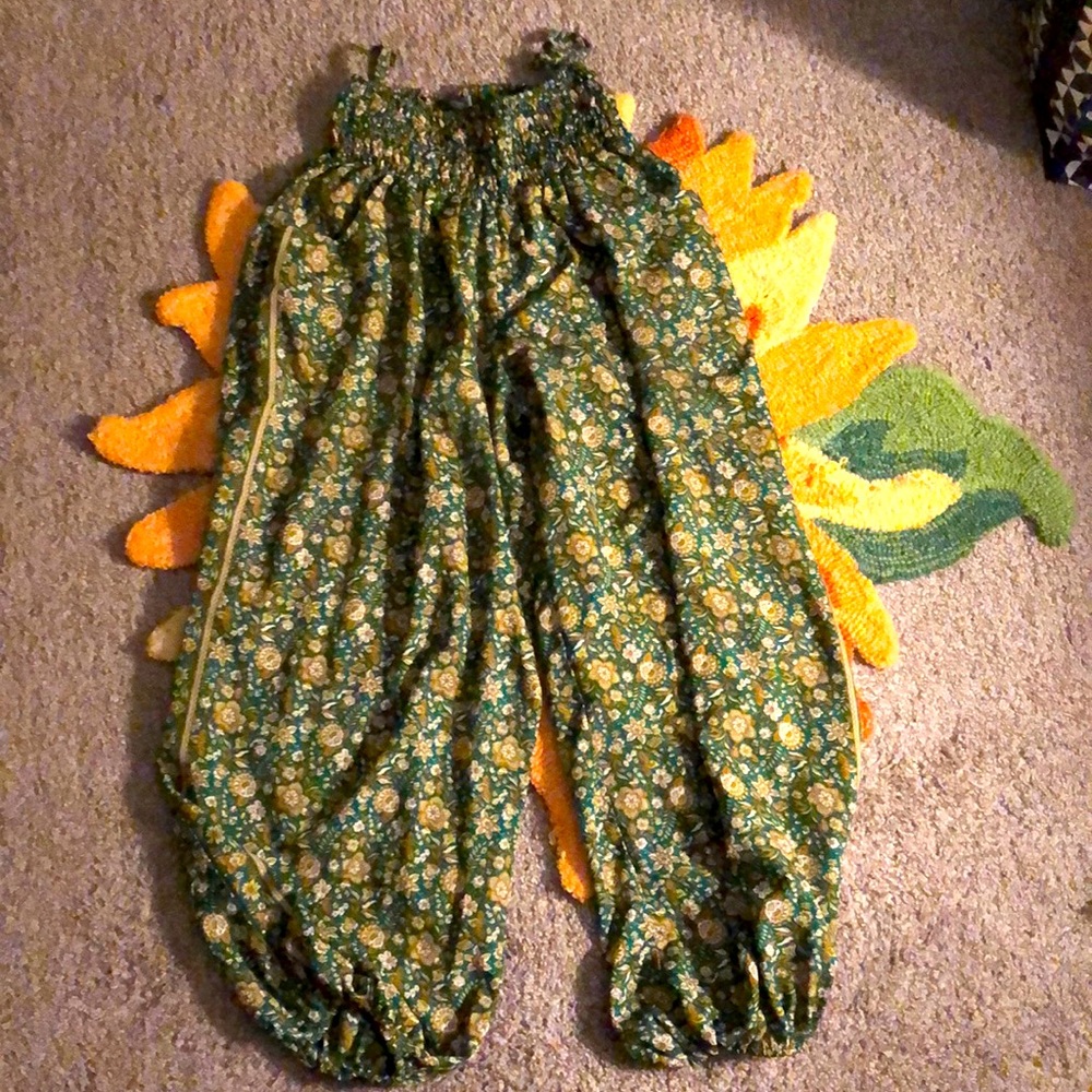 Flowy green and tan pants